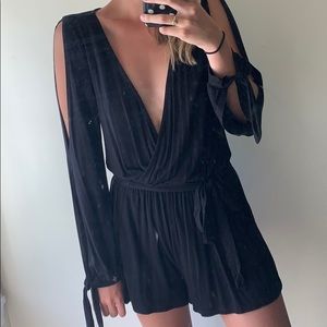 Lulus Black romper with cold shoulder sleeves